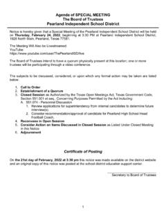 Agenda of SPECIAL MEETING The Board of Trustees Pearland ...