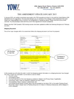 TDG AMENDMENT UPDATE JANUARY 2015 - YOW …