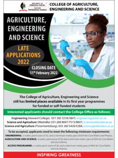AGRICULTURE, ENGINEERING AND SCIENCE