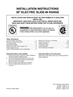 INSTALLATION INSTRUCTIONS 30 ELECTRIC SLIDE-IN …