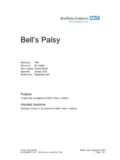 Bell’s Palsy - Sheffield Children's Hospital