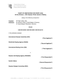 Tribunal Arbitral du Sport Court of Arbitration for Sport ...