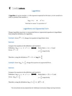 Logarithms Logarithmic and Exponential Form