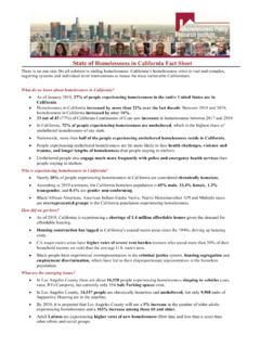 Homelessness in California State of Fact Sheet