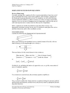 DERIVATION OF FLUID FLOW EQUATIONS Review of basic