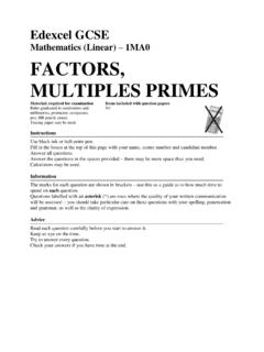 Mathematics (Linear) 1MA0 FACTORS, MULTIPLES …
