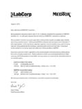 August 2, 2012 Dear LabCorp and MEDTOX&#174; Customers