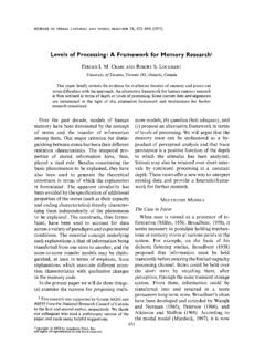 Levels of Processing: A Framework for Memory Research 1