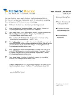 New Account Conversion CHECKLIST - Metairie Bank