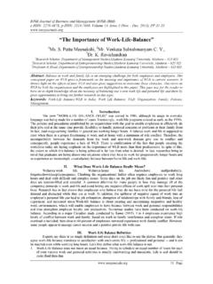 “The Importance of Work-Life-Balance” - IOSR Journals