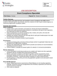 JOB DESCRIPTION Grant Compliance Specialist