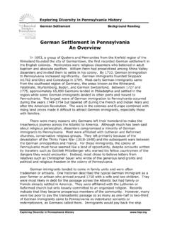 German Settlement in Pennsylvania An Overview