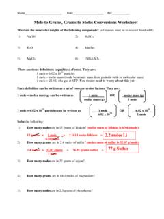 Mole Calculation Worksheet - Brookside High School