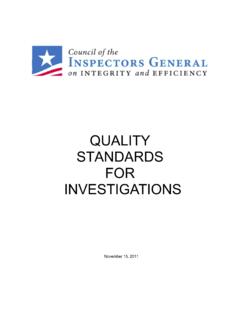 QUALITY STANDARDS FOR INVESTIGATIONS