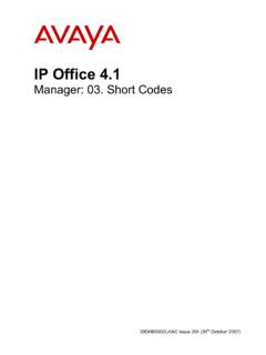 Manager: 03. Short Codes - Avaya