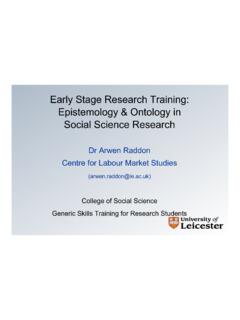 Early Stage Research Training: Epistemology &amp; Ontology in ...