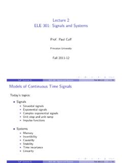 Lecture 2 Models of Continuous Time Signals