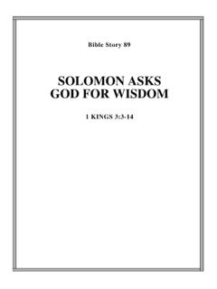 SOLOMON ASKS GOD FOR WISDOM - Calvary Curriculum