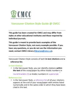 Vancouver Citation Style Guide @ CMCC