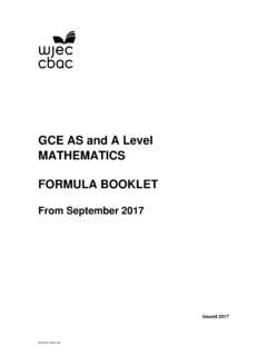 GCE AS and A Level MATHEMATICS FORMULA BOOKLET