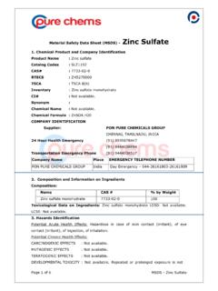 Material Safety Data Sheet (MSDS) - Zinc Sulfate