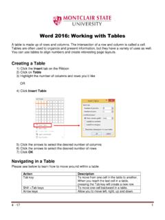 Word 2016: Working with Tables - Montclair State …