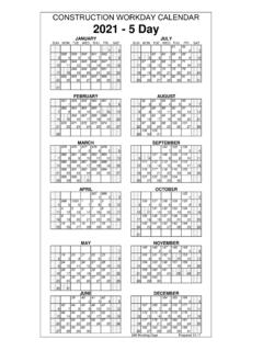 CONSTRUCTION WORKDAY CALENDAR 2021 - 5 Day