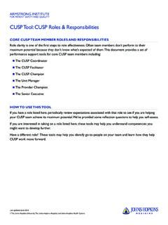 CUSP Tool: CUSP Roles &amp; Responsibilities