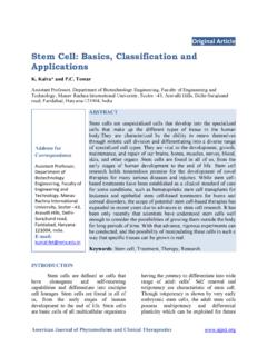 Stem Cell: Basics, Classification and Applications