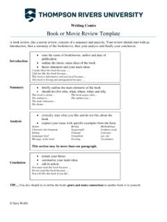 Book or Movie Review Template - Thompson Rivers University
