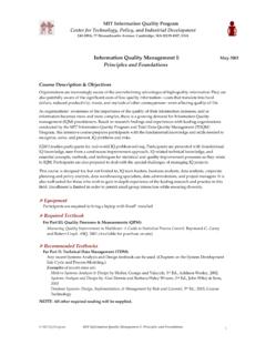 Information Quality Management I: May 2003 Principles and ...