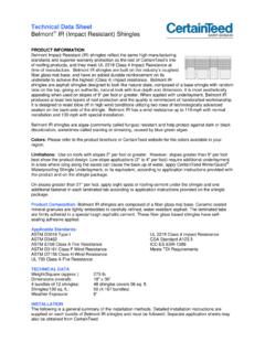 Technical Data Sheet Belmont IR (Impact Resistant) Shingles