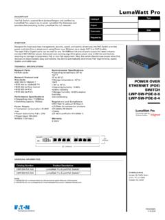 LumaWatt Pro POE Switch Spec Sheet - Cooper Industries