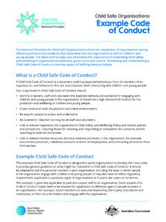 Child Safe Organisations: Example Code of Conduct