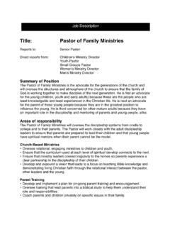 Title: ! ! !Pastor of Family Ministries - Parenting Help