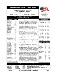 Binghamton Mets 2015 Game Notes - Minor League Baseball