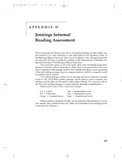 Jennings Informal Reading Assessment