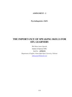 THE IMPORTANCE OF SPEAKING SKILLS FOR EFL LEARNERS