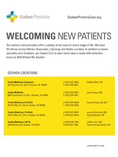 WELCOMING NEW PATIENTS - Physician's Guide to Goshen …