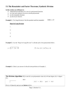 5.1 The Remainder and Factor Theorems.doc; Synthetic …