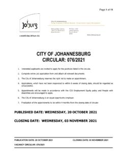CITY OF JOHANNESBURG CIRCULAR: 076/2021