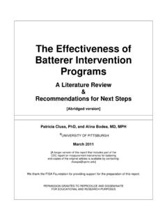 The Effectiveness of Batterer Intervention Programs