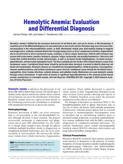 Hemolytic Anemia: Evaluation and Differential Diagnosis