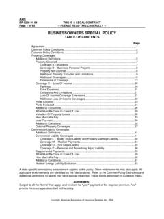 BUSINESSOWNERS SPECIAL POLICY TABLE OF …