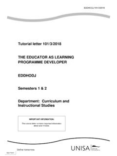 Tutorial letter 101/3/2018 THE EDUCATOR AS LEARNING ...