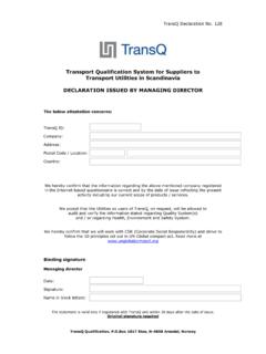 Transport Qualification System for Suppliers to …