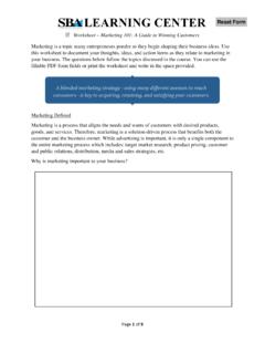 Marketing 101 Worksheet - Small Business Administration