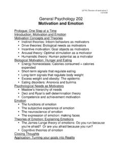 General Psychology 202 Motivation and Emotion