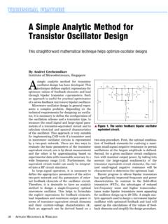 A Simple Analytic Method for Transistor Oscillator Design
