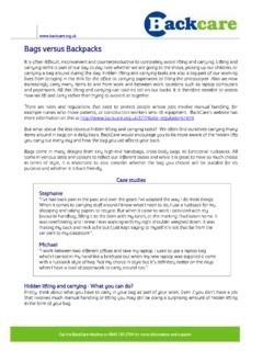 www.backcare.org.uk Bags versus Backpacks